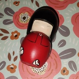 Red and Black Kokeshi Doll Figurine